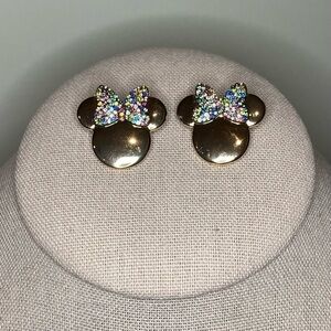 Gold Mickey Mouse Earrings with Multicolor Bow
